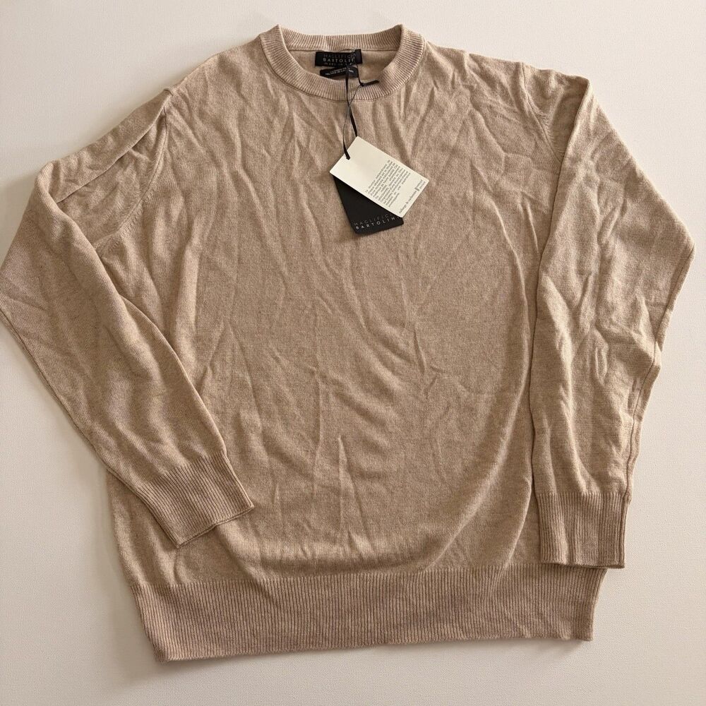 NWT Maglificio Bartolini Men's Large Beige Cashmere Blend Crewneck Sweater Italy